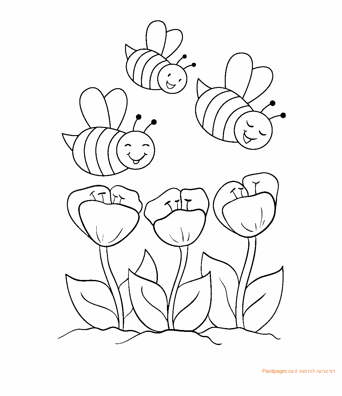 דף צביעה דבורים אוספות צוף