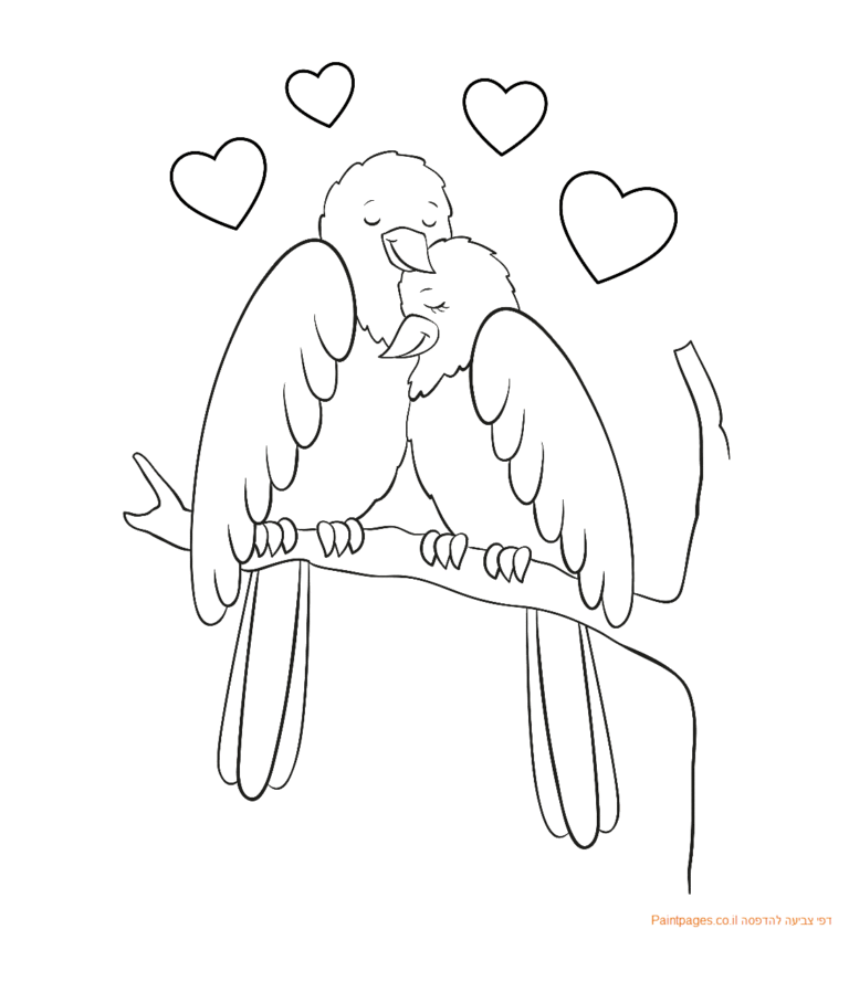דף צביעה זוג ציפורים מאוהב