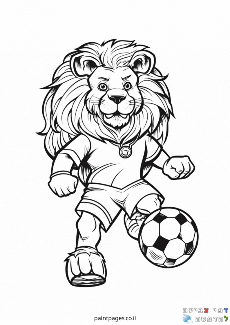 אריה בועט בכדור כדורגל לצביעה