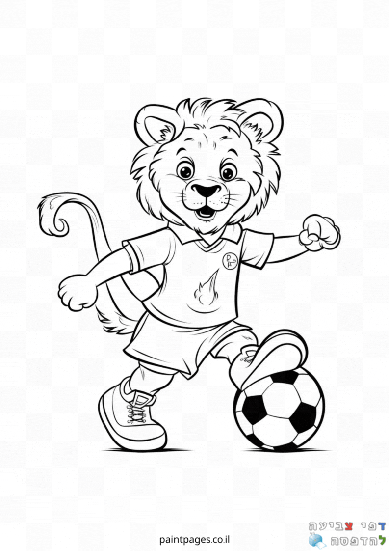 אריה צעיר משחק כדורגל לצביעה