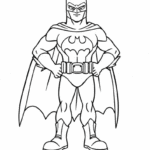 דף צביעה של גיבור על עם גלימה מיועד לילדים שאוהבים יצירה וצביעה מתאים לאתר דפי צביעה לילדים להדפסה ציורים בשחור לבן