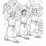 דף צביעה ילדים מצרים העתיקה בונים פירמידות אוחזים בלוקים לצביעה יצירתית פעילות חינוכית לפיתוח מיומנויות מוטוריות לילדים סקרנים