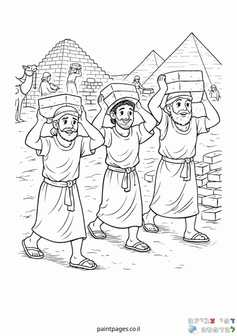 דף צביעה ילדים מצרים העתיקה בונים פירמידות אוחזים בלוקים לצביעה יצירתית פעילות חינוכית לפיתוח מיומנויות מוטוריות לילדים סקרנים