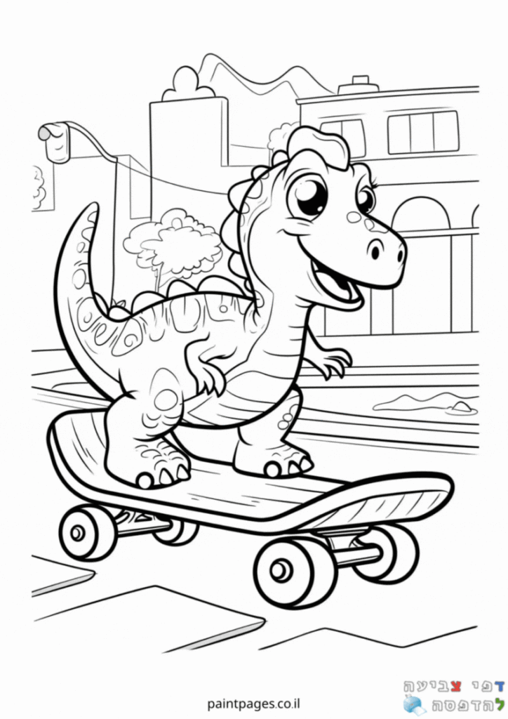 דינוזאור על סקייטבורד לצביעה