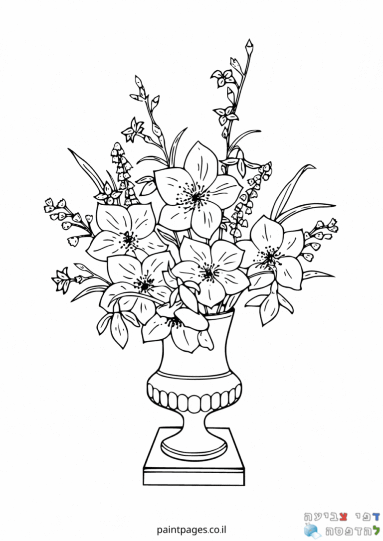 דף צביעה אגרטל פרחים
