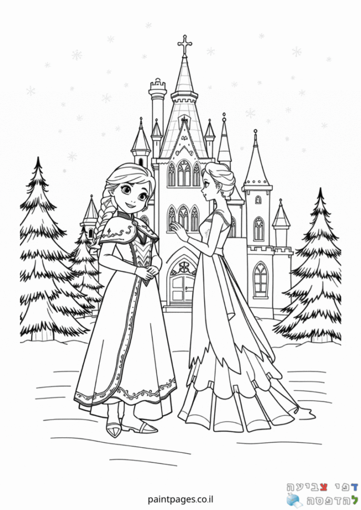 דף צביעה אלזה ואנה בארמון