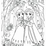 דמיונות מהווים השראה בדף צביעה לילדים הכולל שתי בנות בלבוש מפואר ביער קסום. מושלם לפעילות יצירה וצביעה מהנה ומקורית.