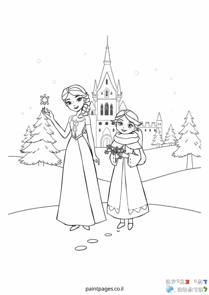 דף צביעה אנה ואלזה לילדות קטנות