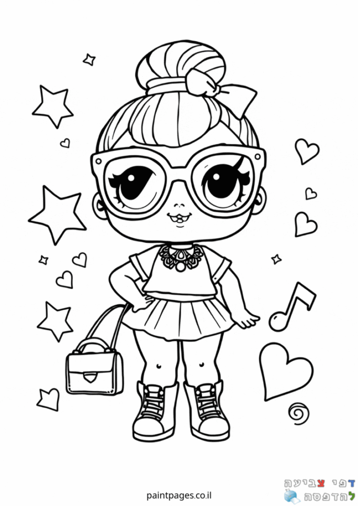 דף צביעה בובת לול עם משקפיים