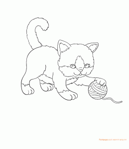 דף צביעה גור חתולים משחק עם כדור צמר