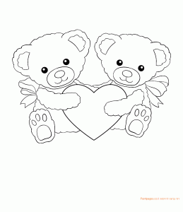 דף צביעה יום האהבה דובים מחזיקים לב