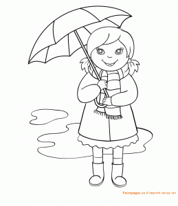 דף צביעה ילדה ומטריה
