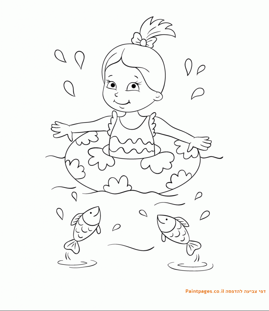 דף צביעה ילדה עם גלגל שוחה בים
