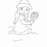 דף צביעה ילדה קוטפת פרחים