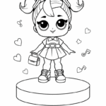 דף צביעה לילדים עם דמות ילדה חמודה במוזיקה עם לבבות ותווים מושלמים לילדים שאוהבים יצירה וצביעה דפי צביעה להדפסה בחינם