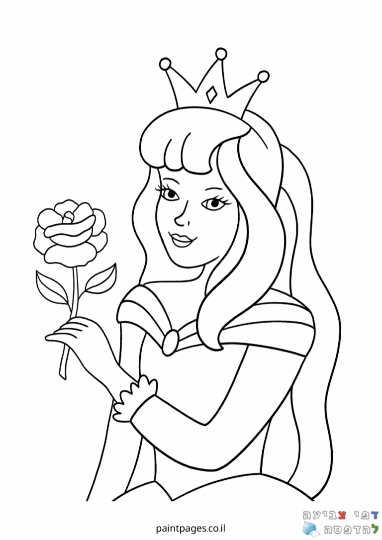 דף צביעה נסיכה מחזיקה פרח שושנה