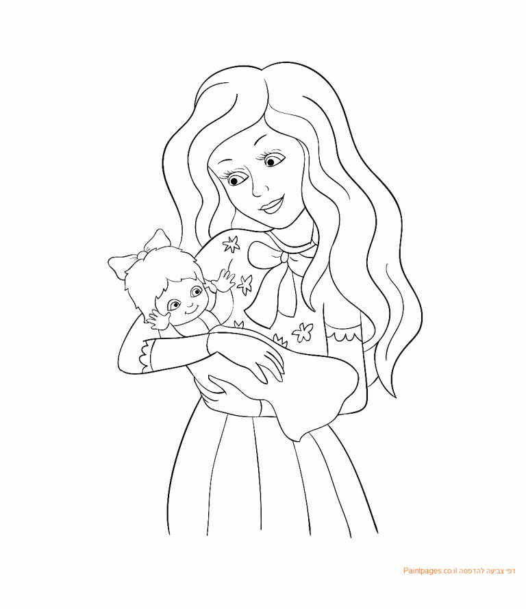 דף צביעה נסיכה מחזיקה תינוקת