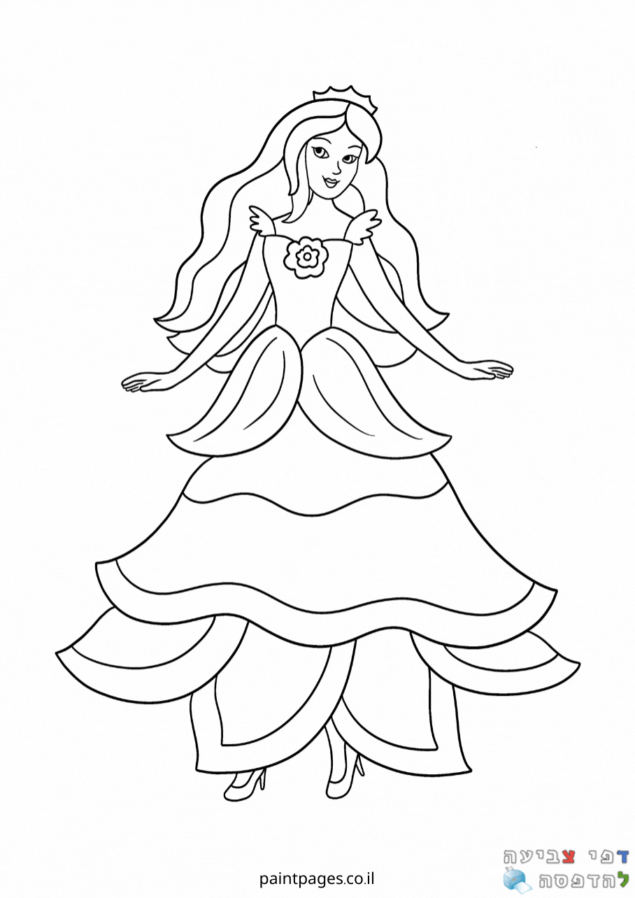 דף צביעה נסיכה עם שמלת פרח