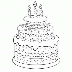 דף צביעה עוגת יום הולדת מפוארת