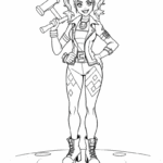 דף צביעה לילדים של דמות מצוירת עם פטיש ובגדים מעוצבים להדפסה וצביעה יצירתית מושלמת לפעילות יצירה מהנה ומאתגרת לילדים.