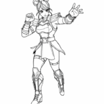 דמות מנגה בדף צביעה שחור לבן עם לוחמת בתחפושת מרגשת מתאימה לילדים שאוהבים פעילות יצירה וצביעה דפי צביעה לילדים מגניבים ומיוחדים