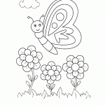 דף צביעה פרפר מעל פרחים