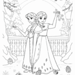 דף צביעה נסיכות עומדות על מרפסת בחורף עיצובים מסרטים ילדים יצירה וצביעה אתר דפי צביעה מקוריים להדפסה פעילויות יצירה לילדים
