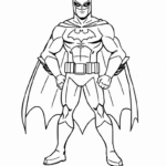 דף צביעה ילד גיבור על עומד עם גלימה ופרטי שרירים מתאים לילדים שאוהבים לצבוע ולהתעסק ביצירה דפי צביעה לילדים יצירה מקורית מהנה