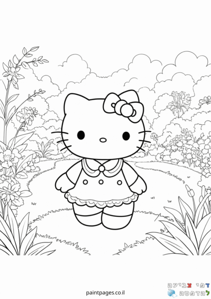 הלו קיטי מטיילת בגן פרחים לצביעה