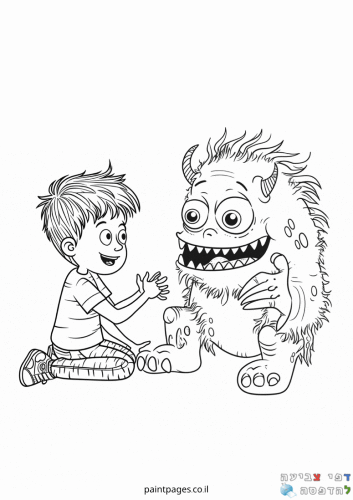 ילד משחק עם מפלצת לצביעה