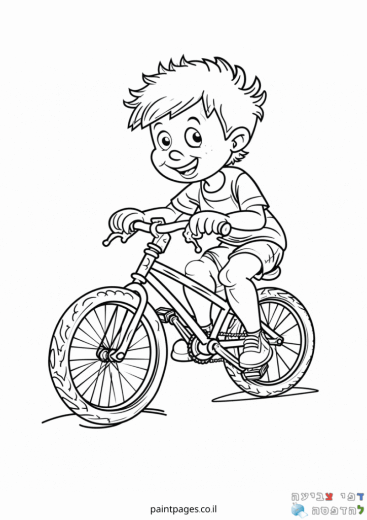 ילד רוכב על אופניים לצביעה