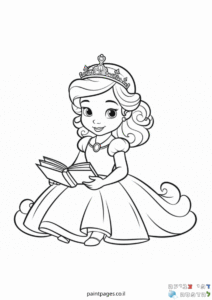ילדה נסיכה עם ספר לצביעה