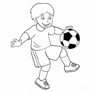 ילד משחק כדורגל דף צביעה בשחור לבן ציורים להדפסה פעילות יצירה וצביעה לילדים בכל הגילאים מחייבים כישורי משחק וציור