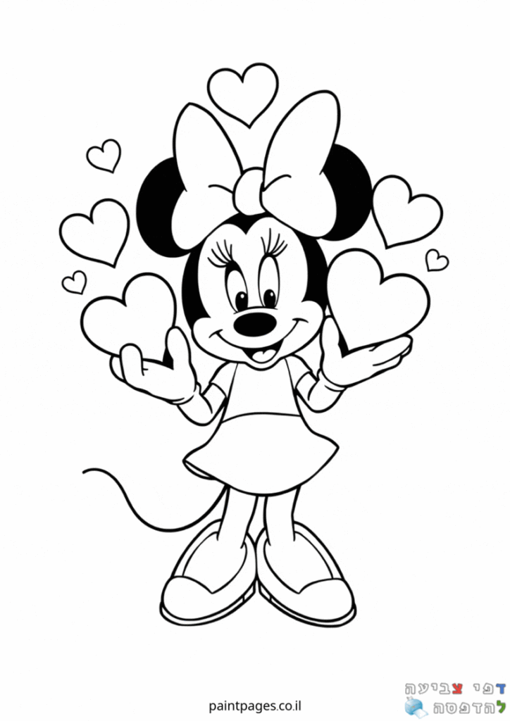 מיני מאוס עם לבבות לצביעה
