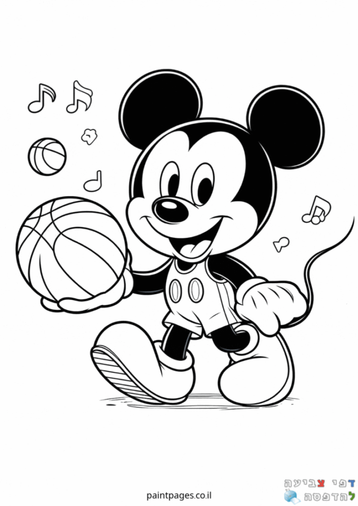 מיקי מאוס משחק כדורסל לצביעה