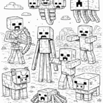 דף צביעה שחור לבן עם דמויות מהעולם הקובייתי מתאים לילדים שאוהבים יצירה צביעה ומלאכה להדפסה שימוש לחובבי משחקי דמיון והתפתחות יצירתית