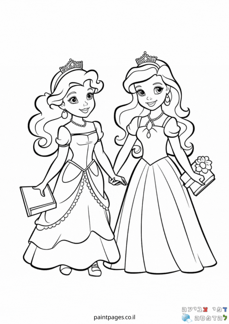 נסיכות תאומות מחזיקות ידיים לצביעה