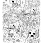 דף צביעה לילדים עם דמויות מגושמות במבוך הרפתקאות בעולם פיקסלים מלא יצירתיות ודמיון מתאים לפעילות יצירה ומהנה של צביעה לילדים.