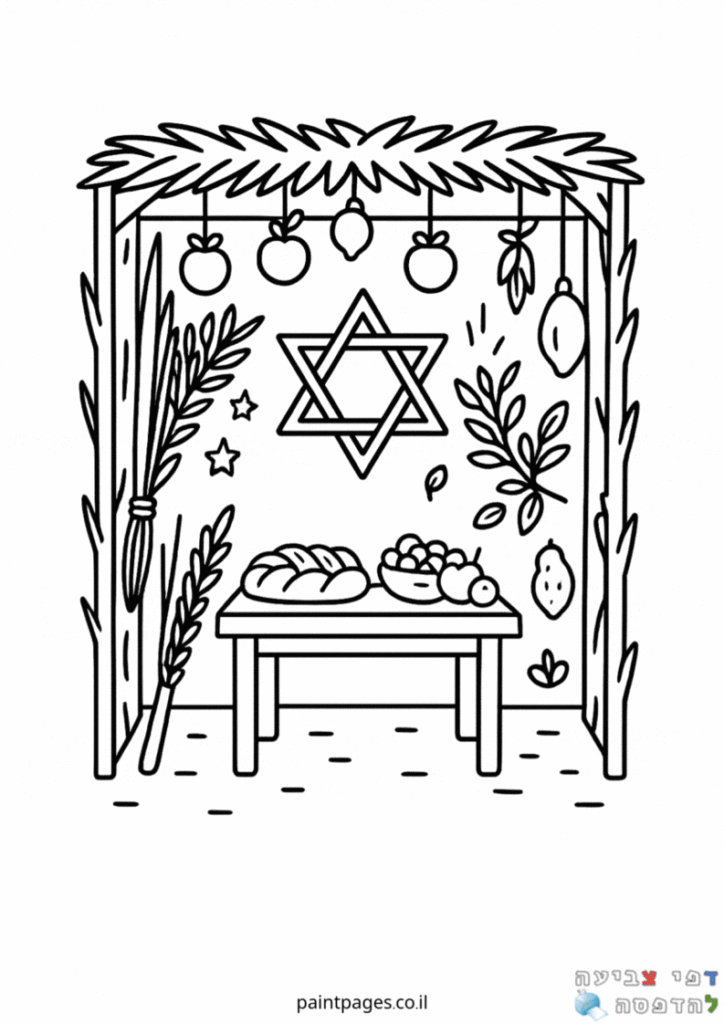 סוכה מקושטת לצביעה