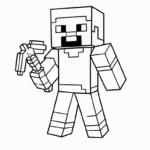 דף צביעה להדפסה של דמות מלבנית עם פטיש מתאים לילדים שאוהבים פעילות יצירה וצבע. מושלם עבור ילדים חובבי משחקי וידאו ומיינקראפט.