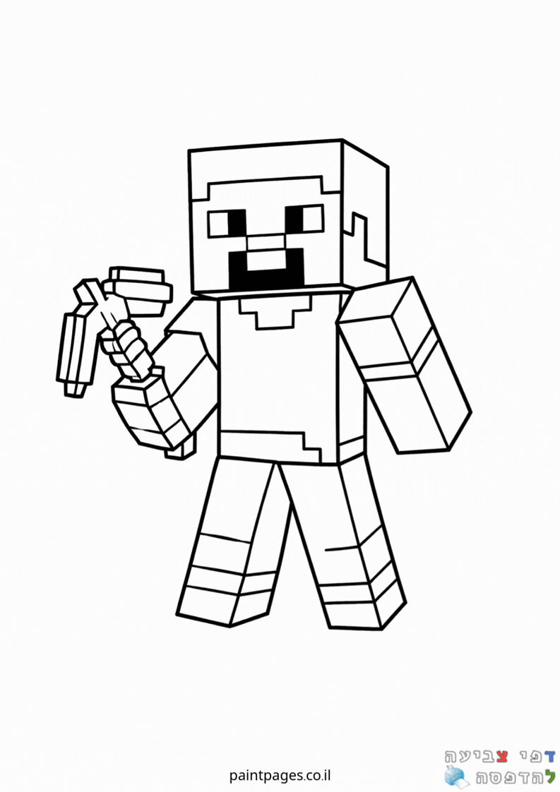 דף צביעה להדפסה של דמות מלבנית עם פטיש מתאים לילדים שאוהבים פעילות יצירה וצבע. מושלם עבור ילדים חובבי משחקי וידאו ומיינקראפט.