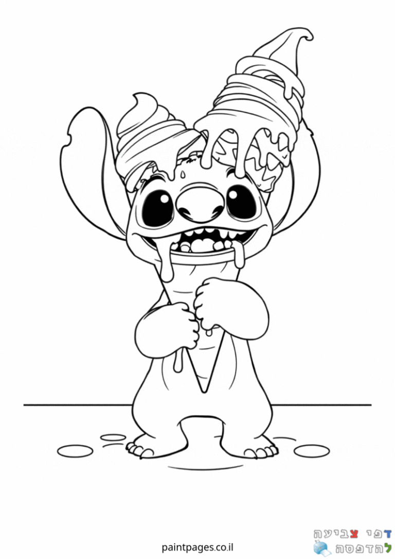 דף צביעה לילדים עם דמות חמודה ואוזניים גדולות מחזיקה גלידה. מתאים לילדים אוהבי פעילות יצירה וצביעה. אתר דפי צביעה מקוריים להדפסה