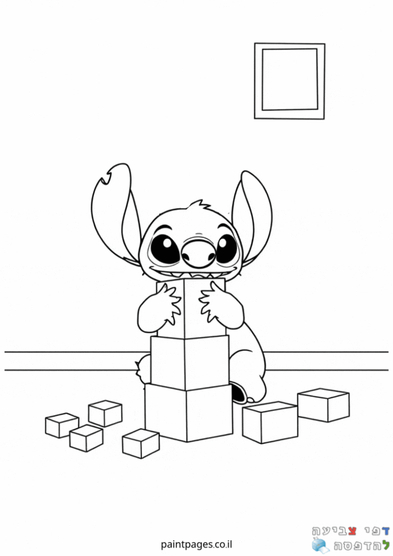 דף צביעה לילדים עם דמות מצוירת משחקת בקוביות לצביעה יצירתית מתאים לפעילות יצירה מהנה בבית או בגן הילדים