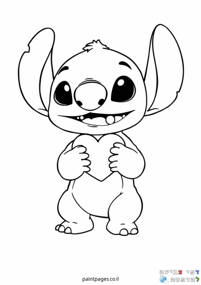 דף צביעה לילדים עם דמות חמודה מחזיקה לב להדפסה שחור לבן מתאים לפעילות יצירה מהנה אתר דפי צביעה לילדים מחפשים דמויות לצביעה