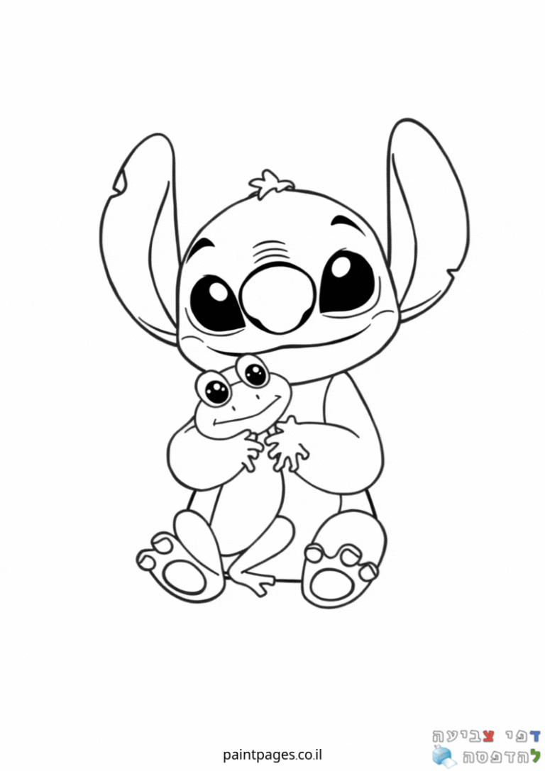 דמות חמודה יושבת ומחזיקה בצפרדע דפי צביעה לילדים ציור שחור לבן אתר דפי צביעה להדפסה פעילות יצירה מהנה לילדים