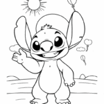 דף צביעה לילדים עם דמות חמודה בשחור לבן בלון ושמש ברקע מתאים לילדים שאוהבים פעילות יצירה וצביעה רעיונות לפעילות יצירתית