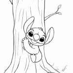 דף צביעה לילדים המציג דמות מצוירת מחבקת עץ. מתאים לילדים שאוהבים אומנות ויצירתיות. אתר דפי צביעה מקוריים להדפסה.