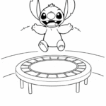 דמות חמודה קופצת על טרמפולינה להדפסה וצביעה מתאימה לילדים אוהבי יצירה פעילות דפי צביעה חינוכיים וכיפיים לפיתוח חשיבה יצירתית