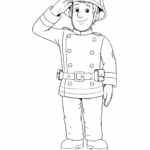 איור של כבאי מסמן הצדעה דף צביעה לילדים להדפסה פעילות יצירתית המתאימה לאוהבי ציורים בשחור לבן ותמונות צבעוניות חוויתיות