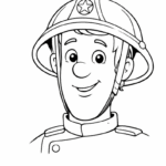 דף צביעה שחור לבן של כבאי מחייך עם קסדה מתאים לילדים שאוהבים יצירה ופעילות מהנה דפי צביעה לילדים אהבת יצירה וצביעה להדפסה